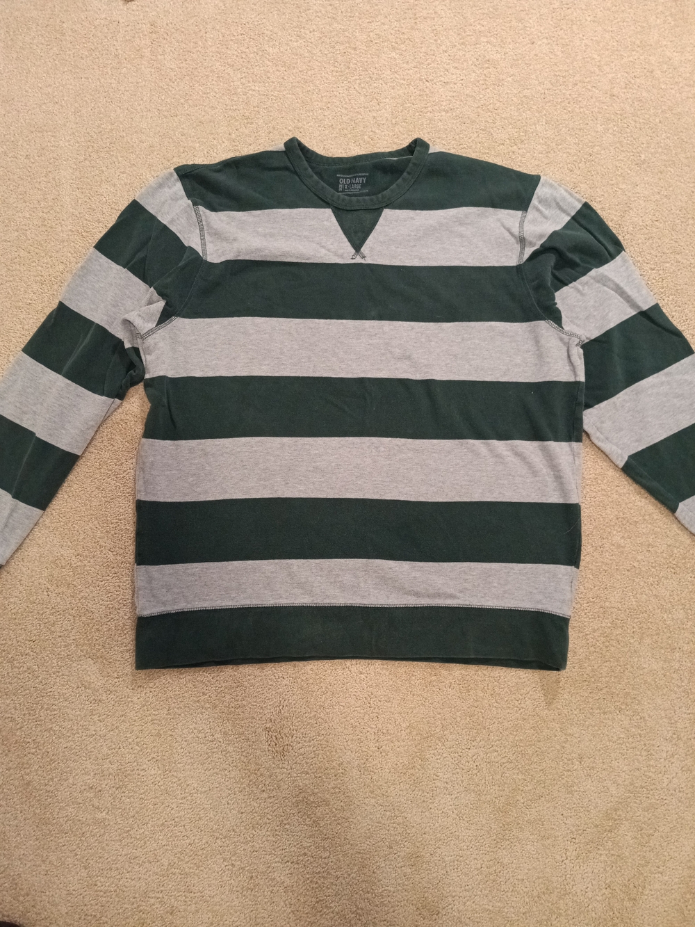 Old Navy Men's Green & Gray Striped Sweatshirt (XL)